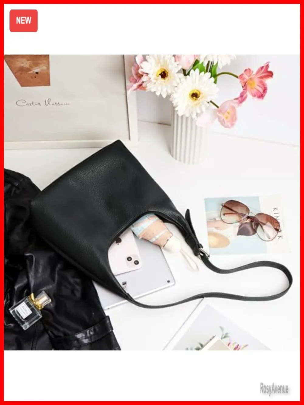 Vegan Leather Crescent Hobo Bag with Zipper Shoulder Strap